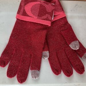Coach Red and Silver Knit Gloves